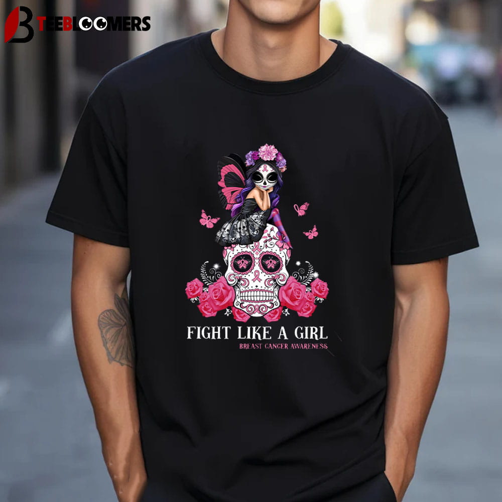 Fight Like A Girl Breast Cancer Awareness Calavera Unisex Vintage T Shirt