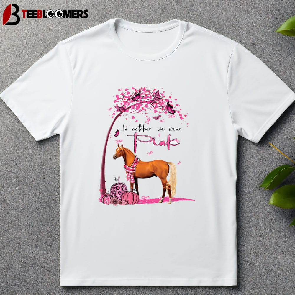 Horse Pumpkin In October We Wear Pink Breast Cancer Awareness Unisex Vintage T Shirt