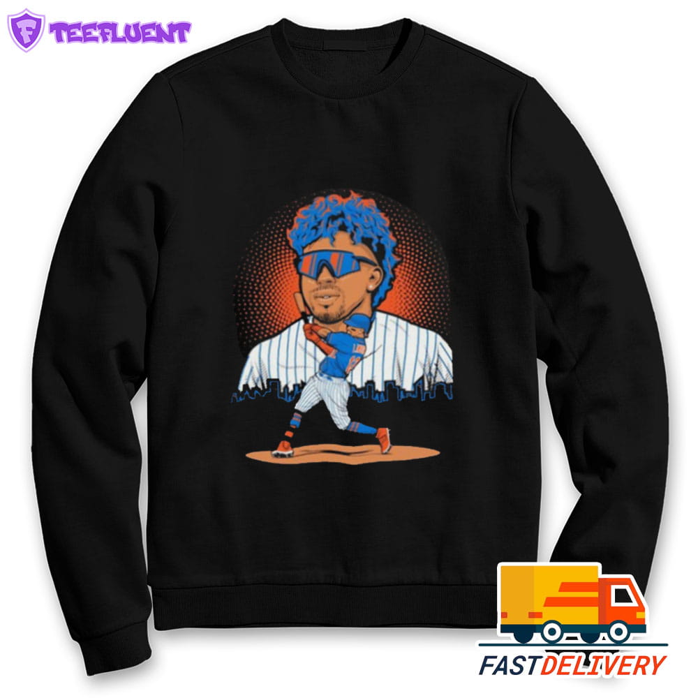 New York Mets Francisco Lindor pose city skyline neon Sweatshirt