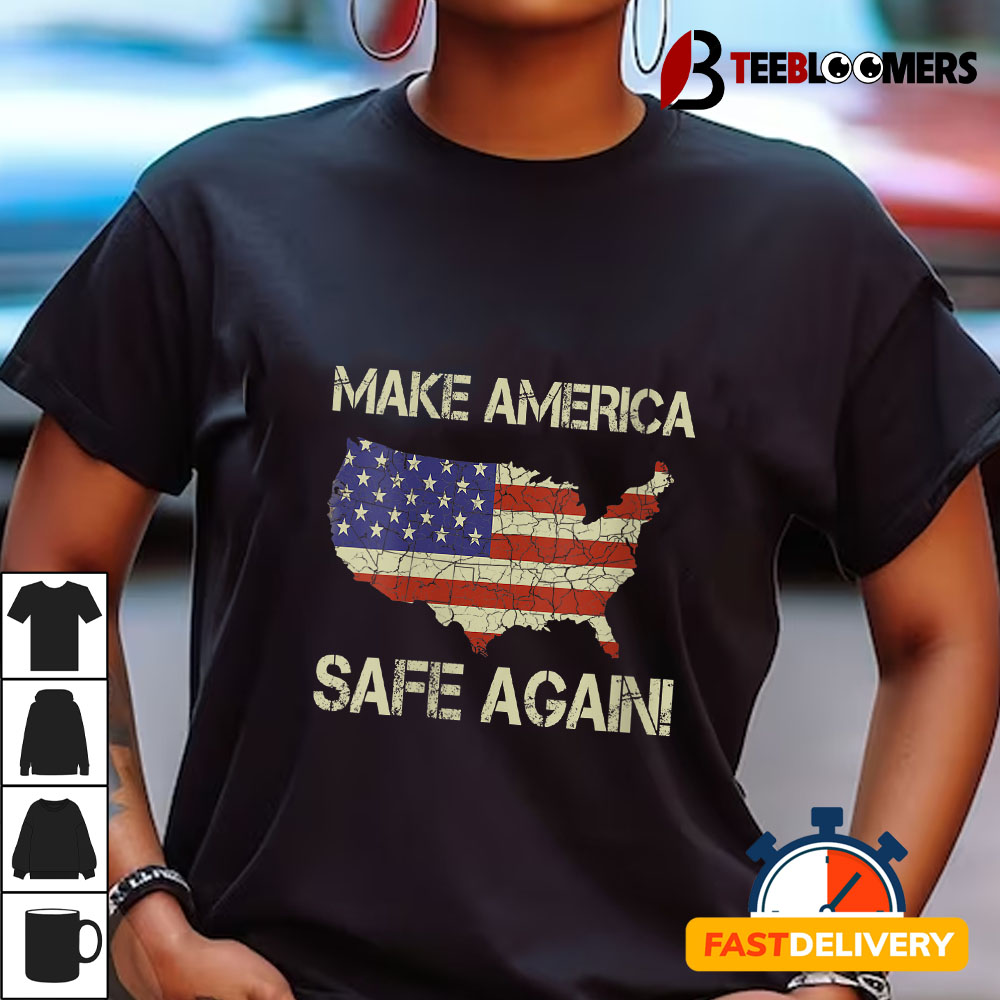 Womens Trump Supporter Make America Safe Again! Us Flag V neck T shirt1