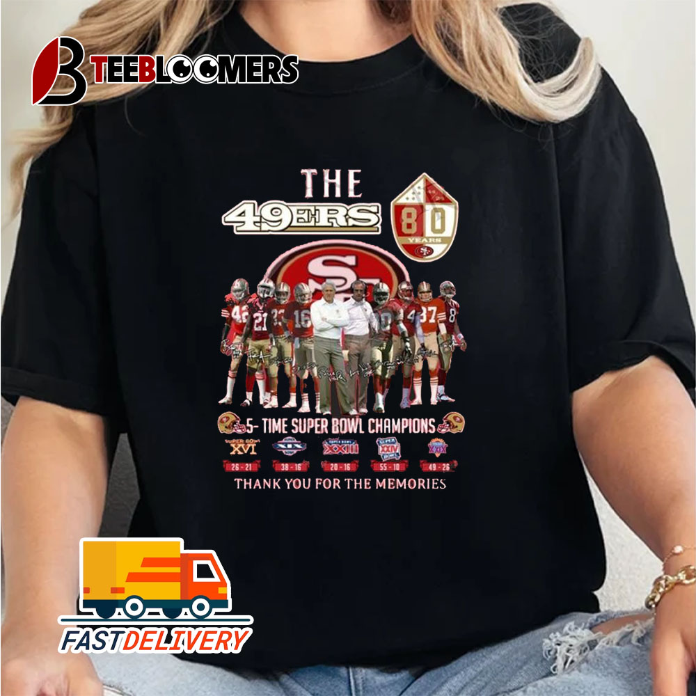 San Francisco 49ers 5 Time Super Bowl Champions Thank You For The Memories Signatures Unisex Vintage T Shirt