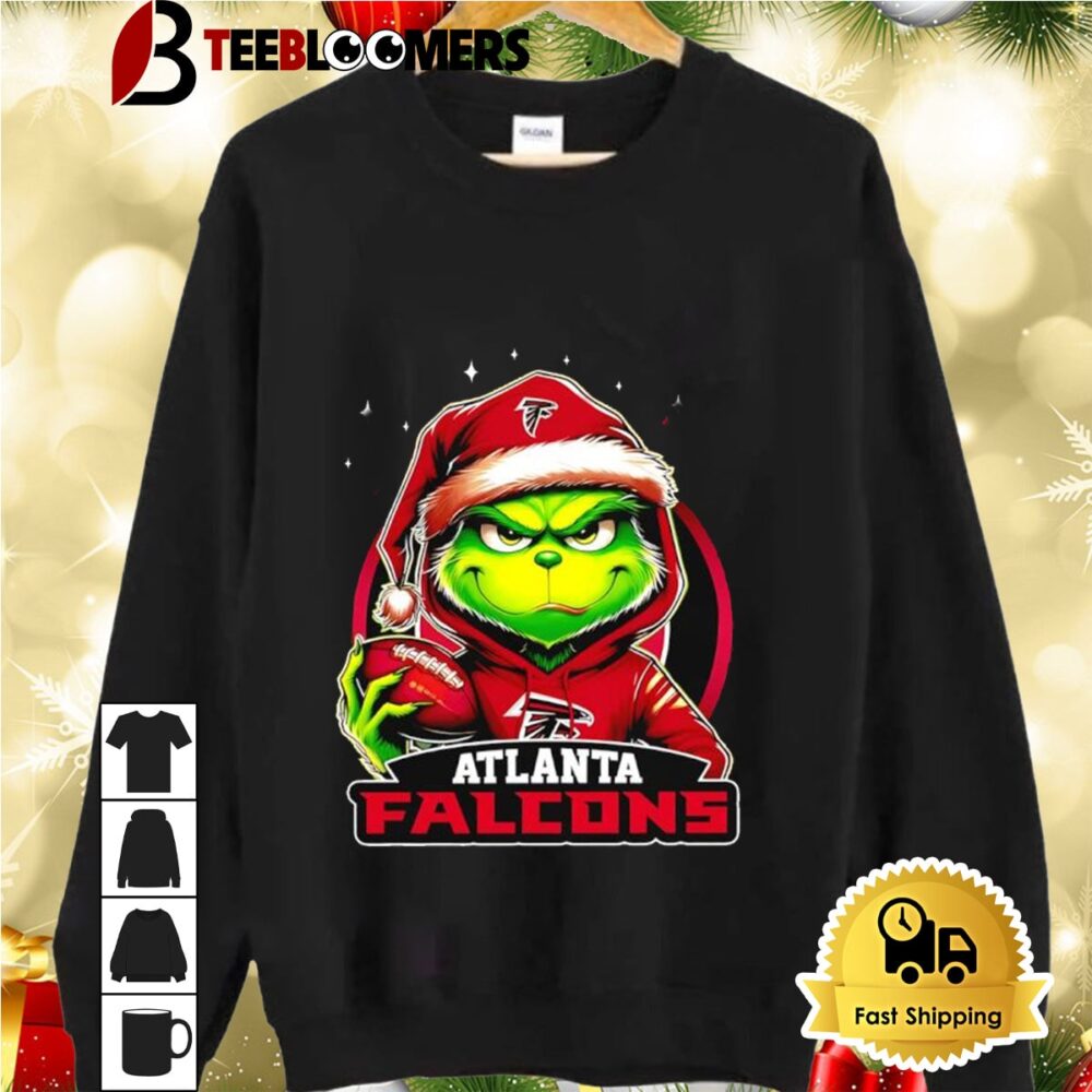 Atlanta Falcons Grinch Wearing Santa Hat Christmas 2024 Shirt 2