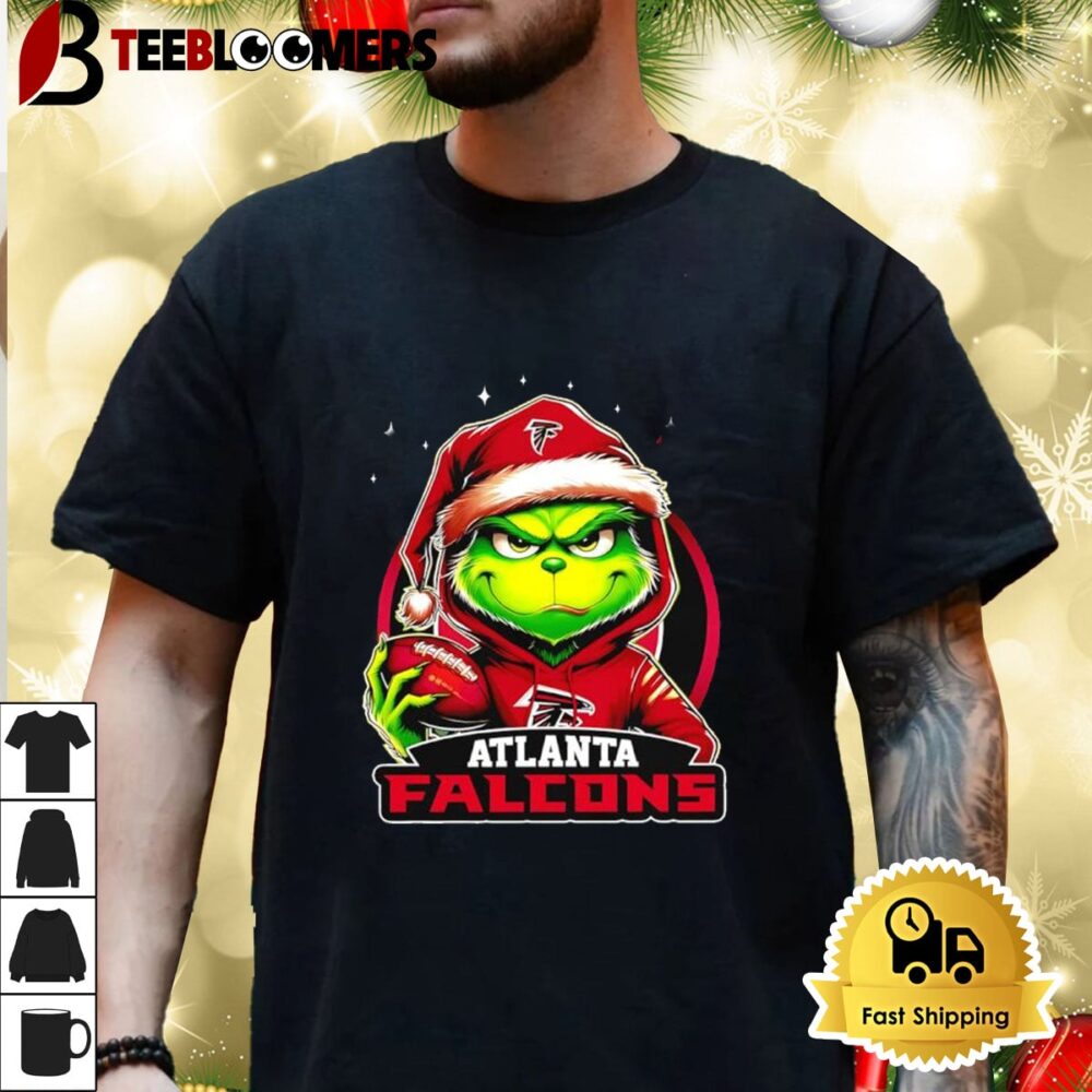 Atlanta Falcons Grinch Wearing Santa Hat Christmas 2024 Shirt 3