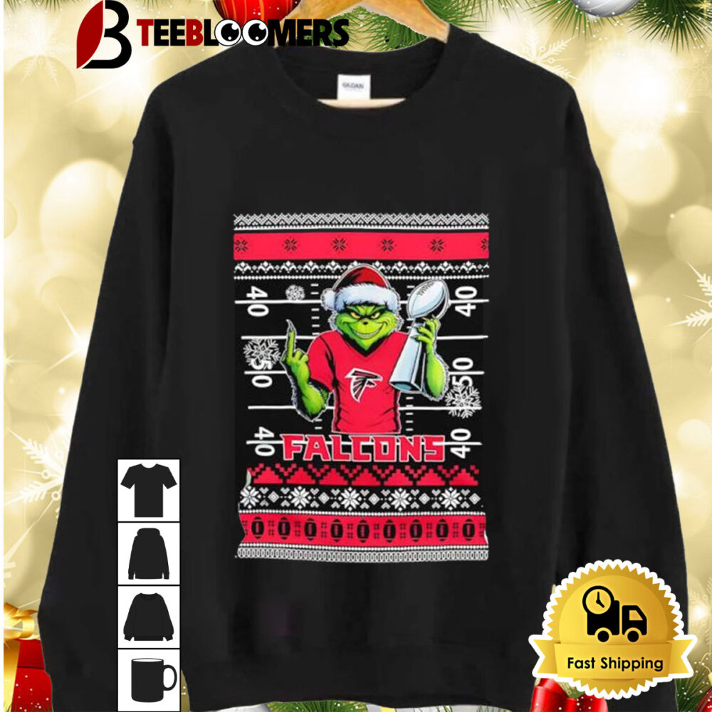 Atlanta Falcons X Grinch Christmas With Super Bowl Trophy Ugly Christmas Shirt 2