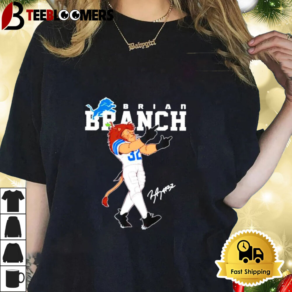 Brian Branch Detroit Lions Mascot Signature Shirt 1