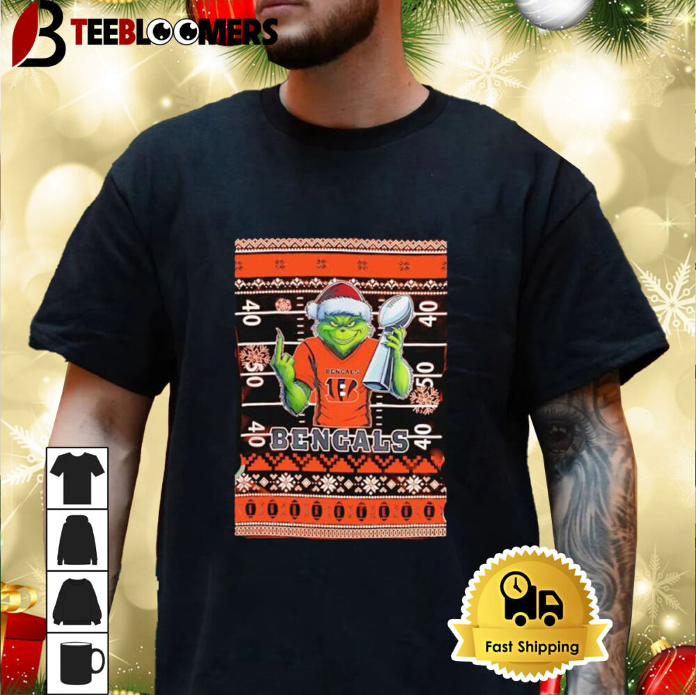 Cincinnati Bengals X Grinch Christmas With Super Bowl Trophy Ugly Christmas Shirt 3