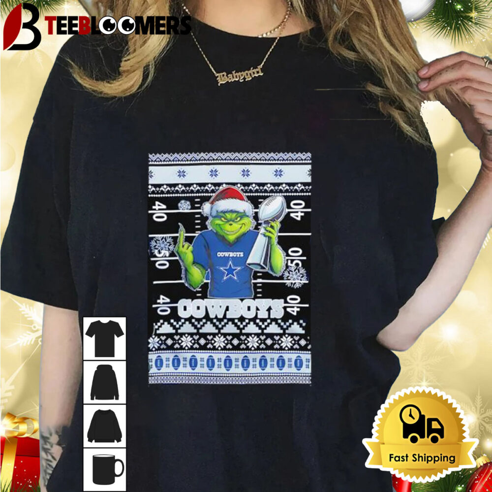 Dallas Cowboys X Grinch Christmas With Super Bowl Trophy Ugly Christmas Shirt 1