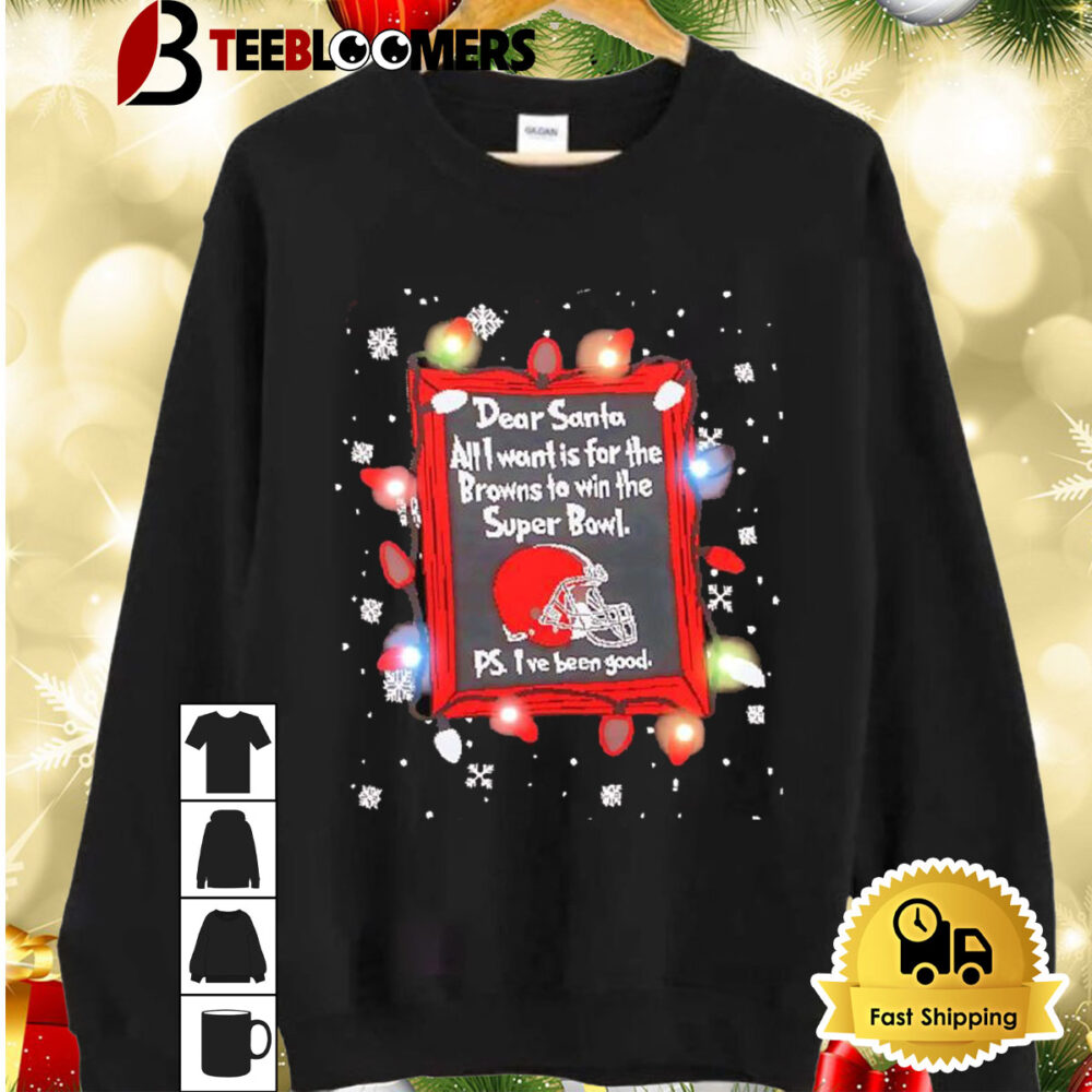 Dear Santa Cleveland Browns Christmas Lights Shirt 2