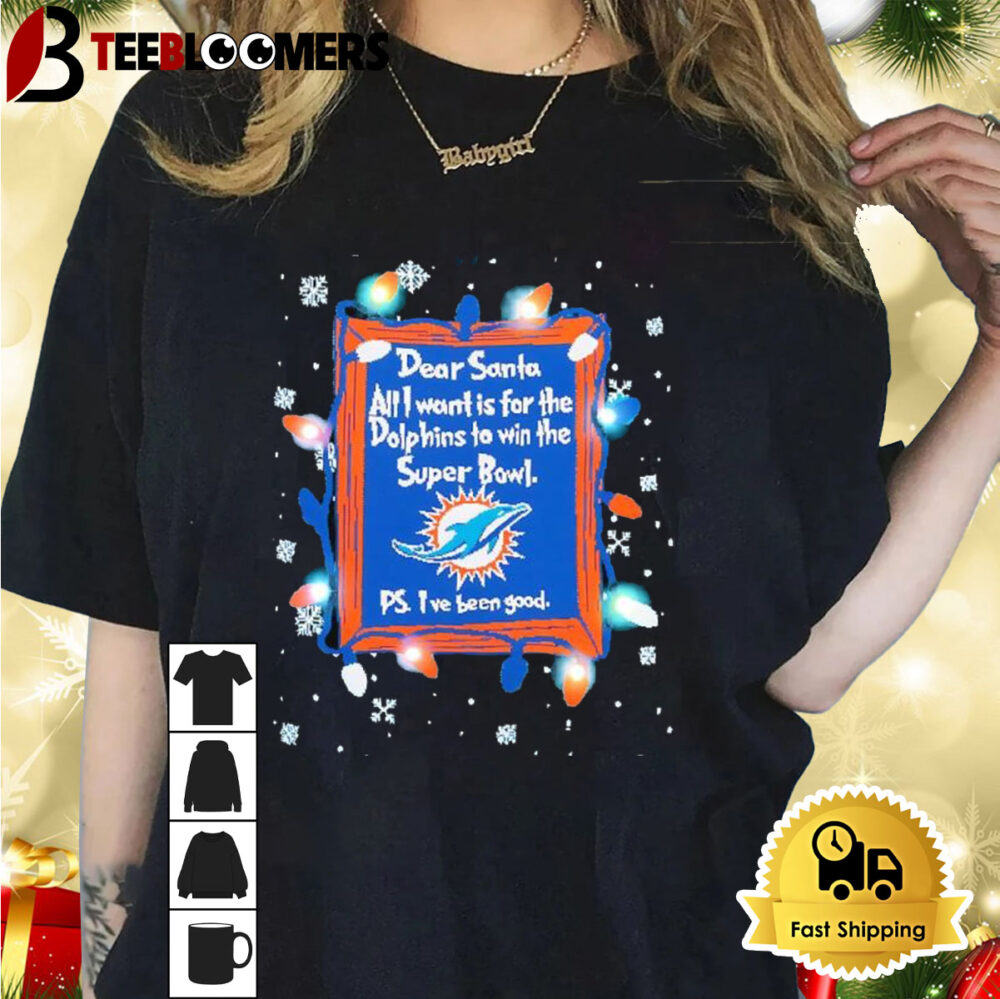 Dear Santa Miami Dolphins Christmas Lights Shirt 1