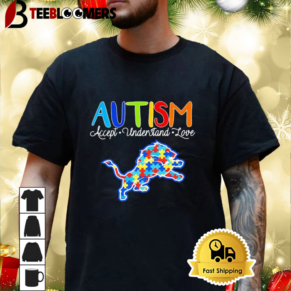 Detroit Lions Autism Accept Understand Love Football 2024 Logo Shirt 3