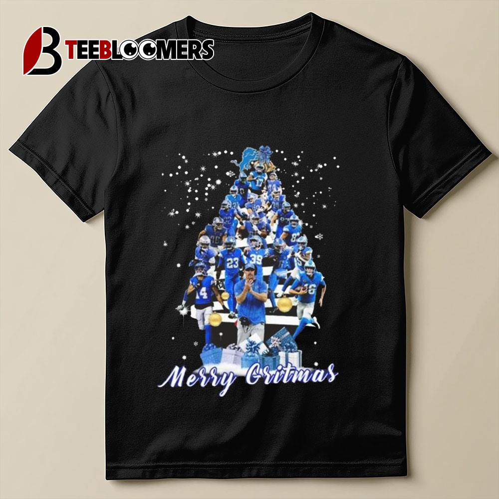 Detroit Lions Merry Gritmas Christmas Tree 2024 T shirt