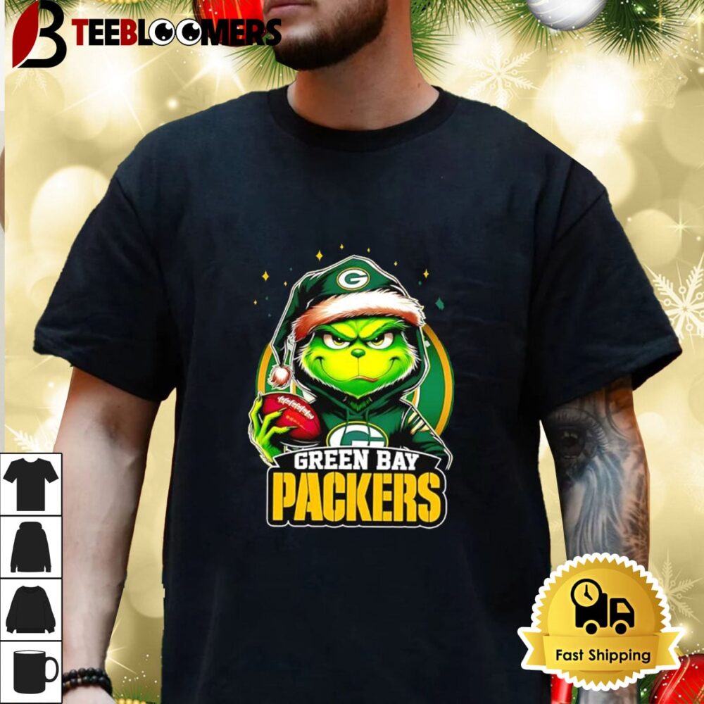 Green Bay Packers Grinch Wearing Santa Hat Christmas 2024 Shirt 3