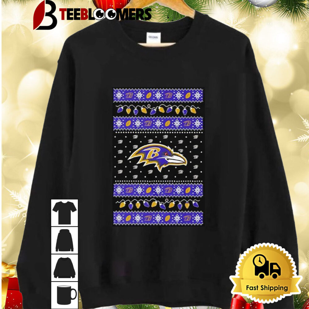 Holiday Lights Baltimore Ravens Ugly Christmas Shirt 2