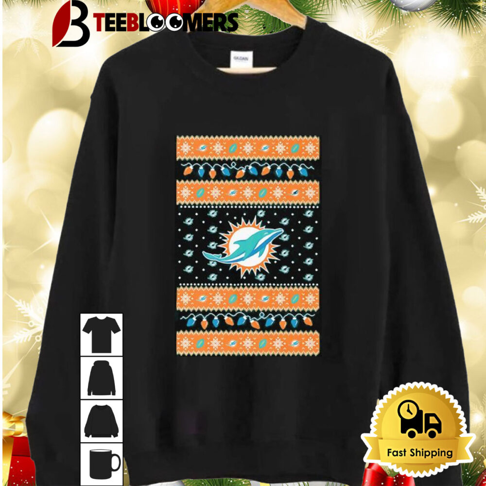 Holiday Lights Miami Dolphins Ugly Christmas Shirt 2