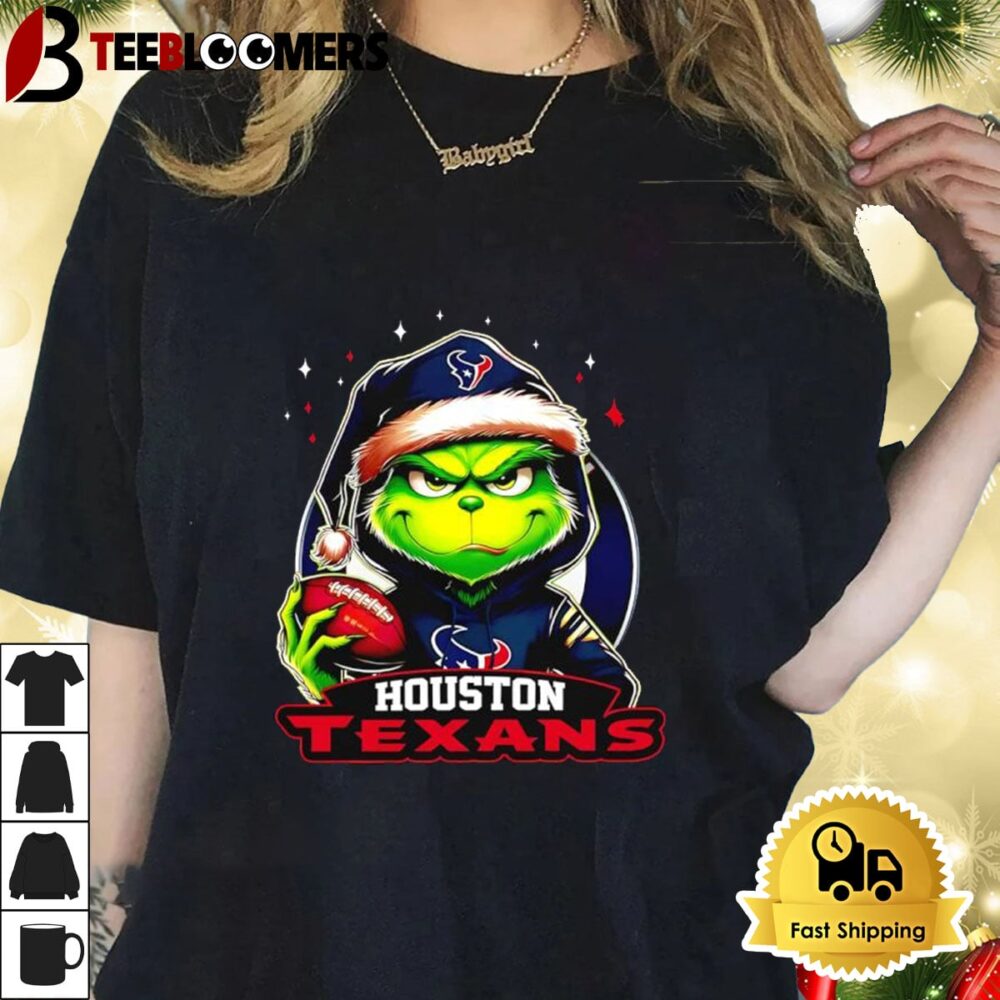 Houston Texans Grinch Wearing Santa Hat Christmas 2024 Shirt 1