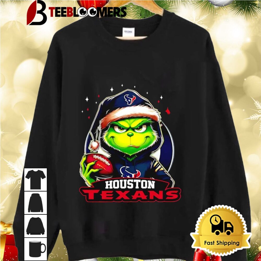 Houston Texans Grinch Wearing Santa Hat Christmas 2024 Shirt 2