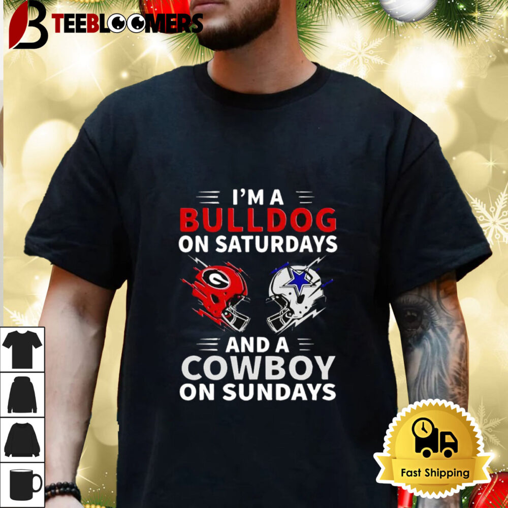 I'm A Bulldog On Saturdays And A Cowboy On Sundays Helmet Shirt 3