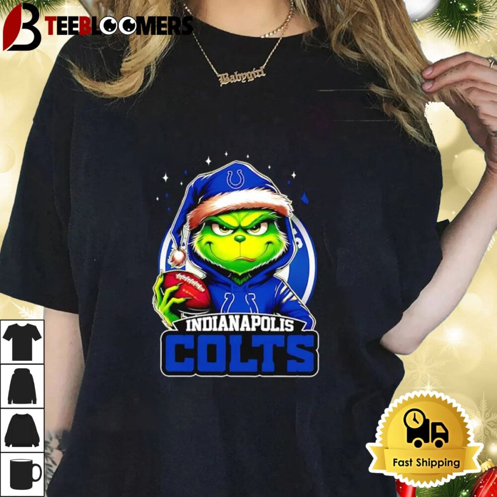 Indianapolis Colts Grinch Wearing Santa Hat Christmas 2024 Shirt 1