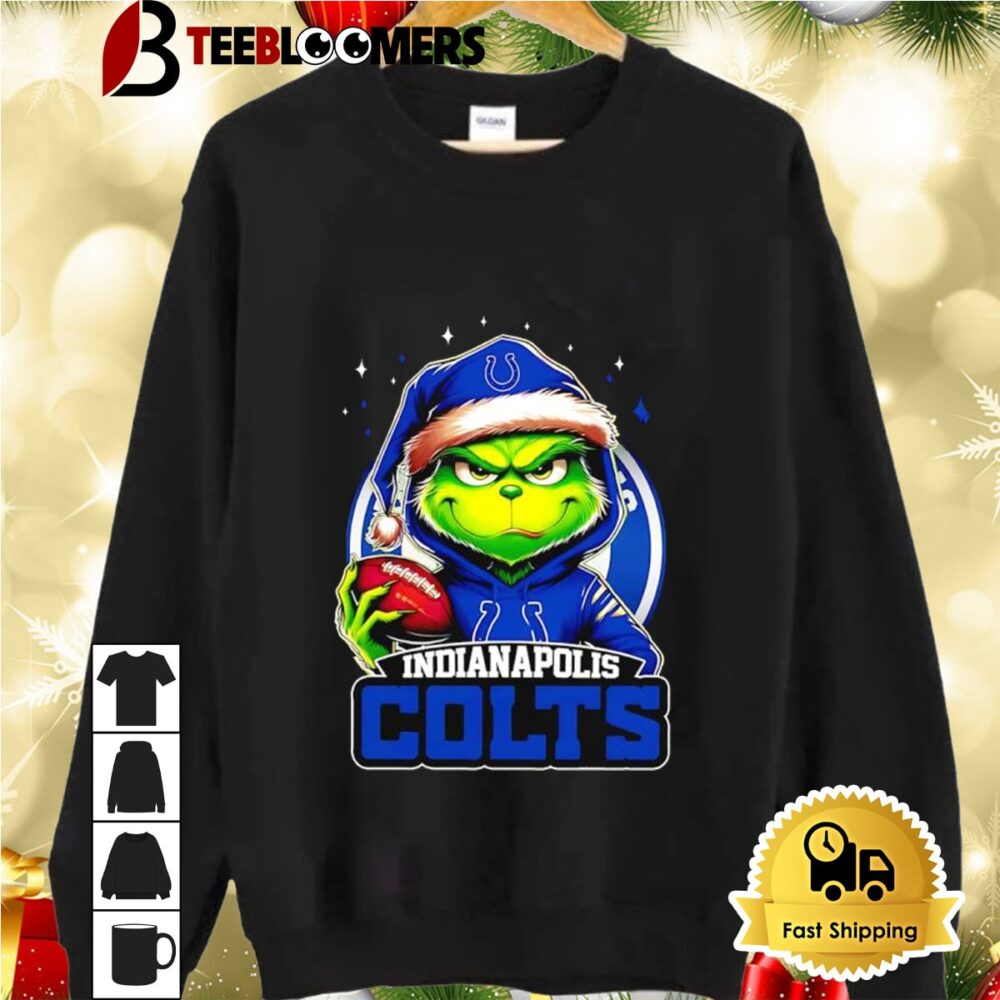 Indianapolis Colts Grinch Wearing Santa Hat Christmas 2024 Shirt 2