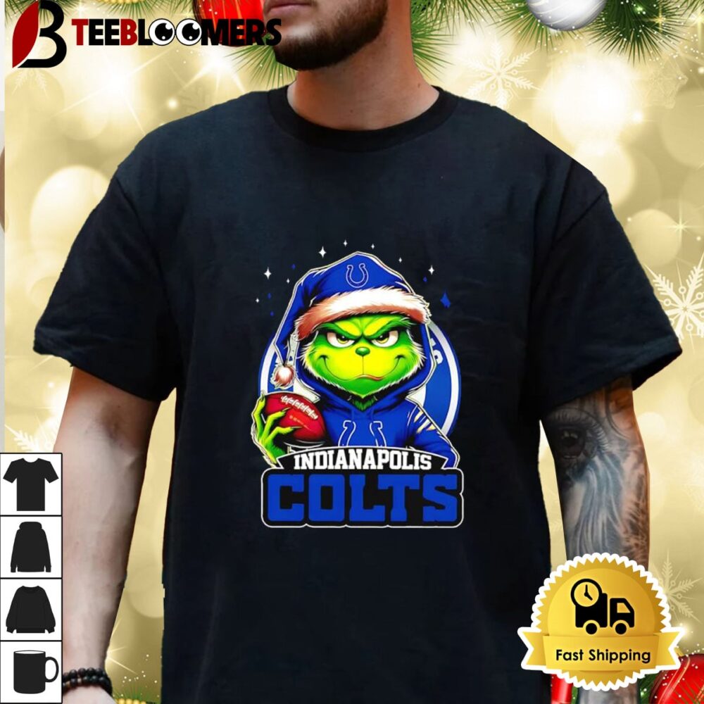 Indianapolis Colts Grinch Wearing Santa Hat Christmas 2024 Shirt 3