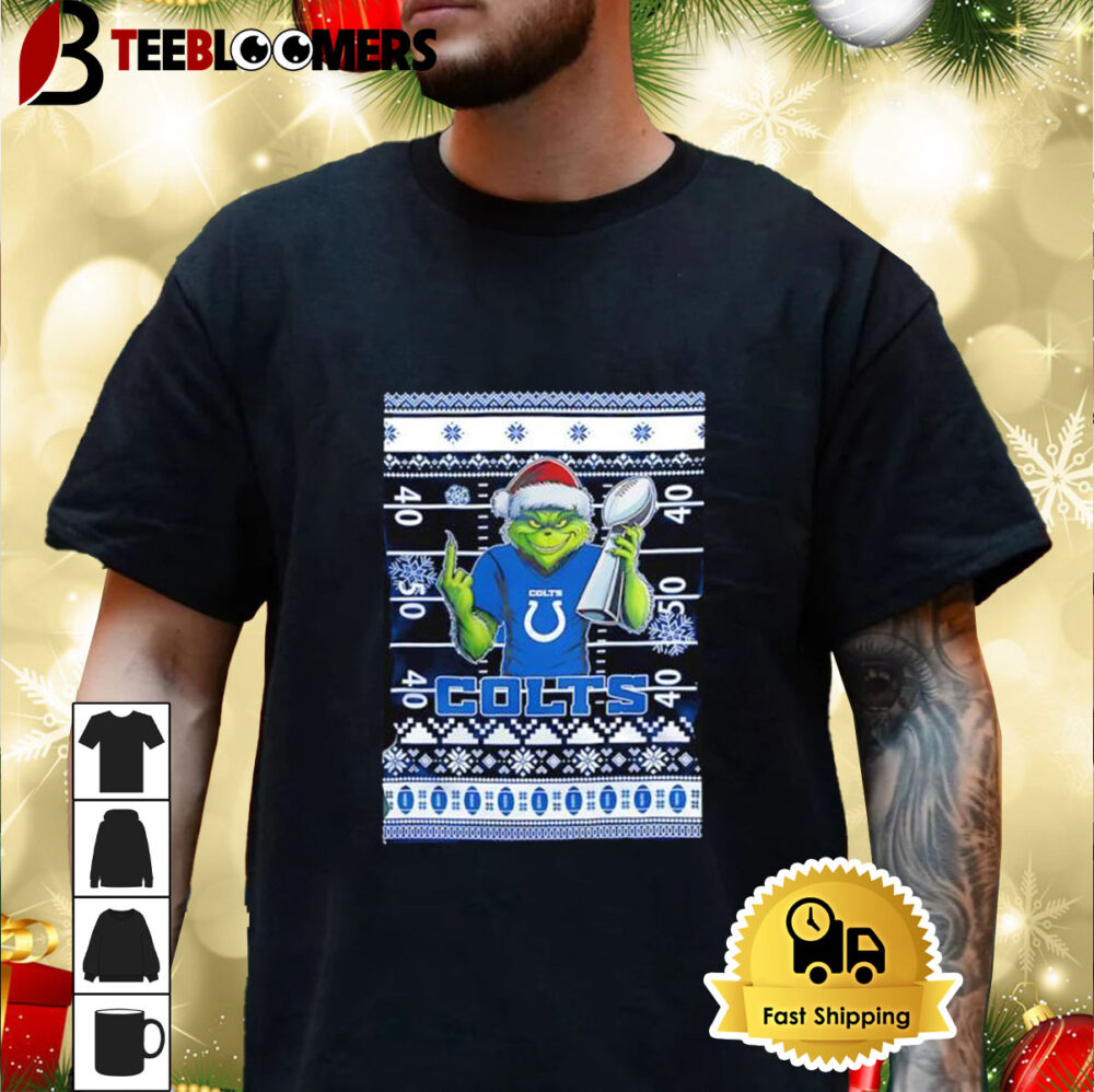 Indianapolis Colts X Grinch Christmas With Super Bowl Trophy Ugly Christmas Shirt 3