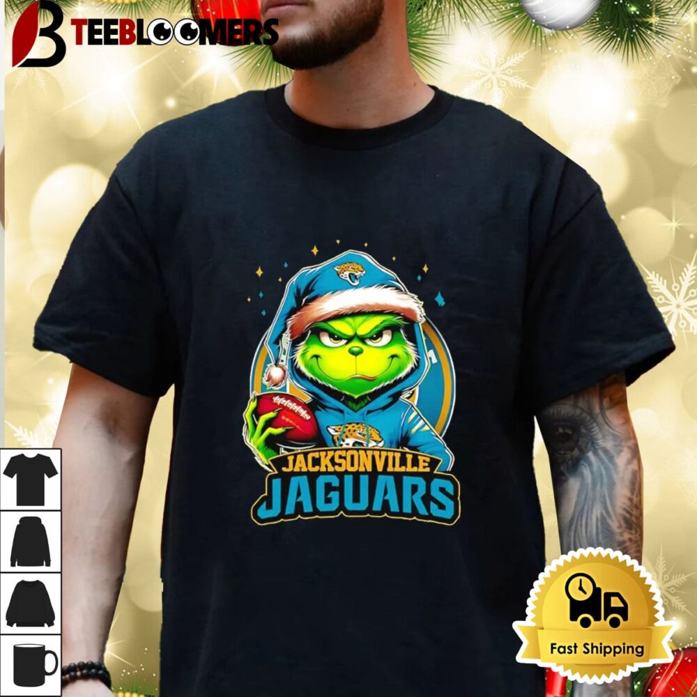 Jacksonville Jaguars Grinch Wearing Santa Hat Christmas 2024 Shirt 3