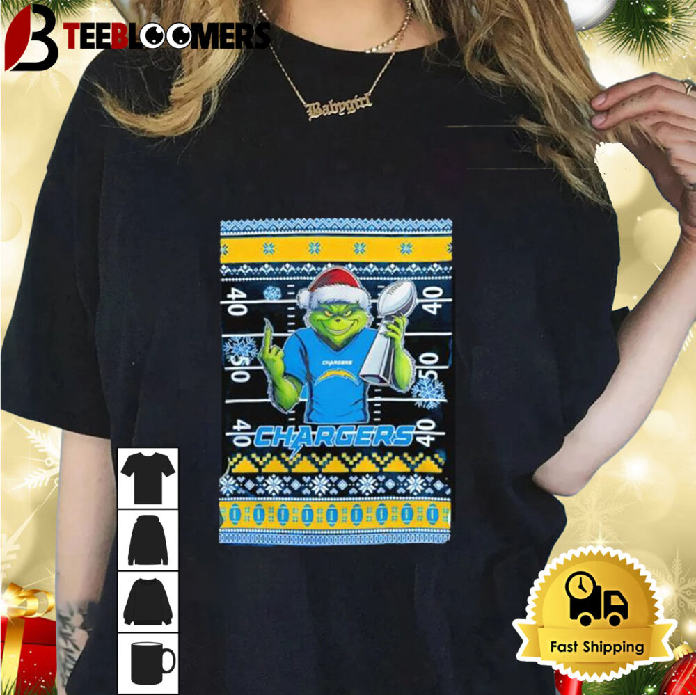 Los Angeles Chargers X Grinch Christmas With Super Bowl Trophy Ugly Christmas Shirt 1