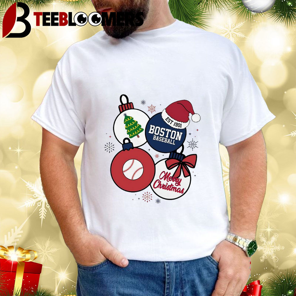 Merry Christmas Boston Baseball Est 1901 Ornament Shirt 1