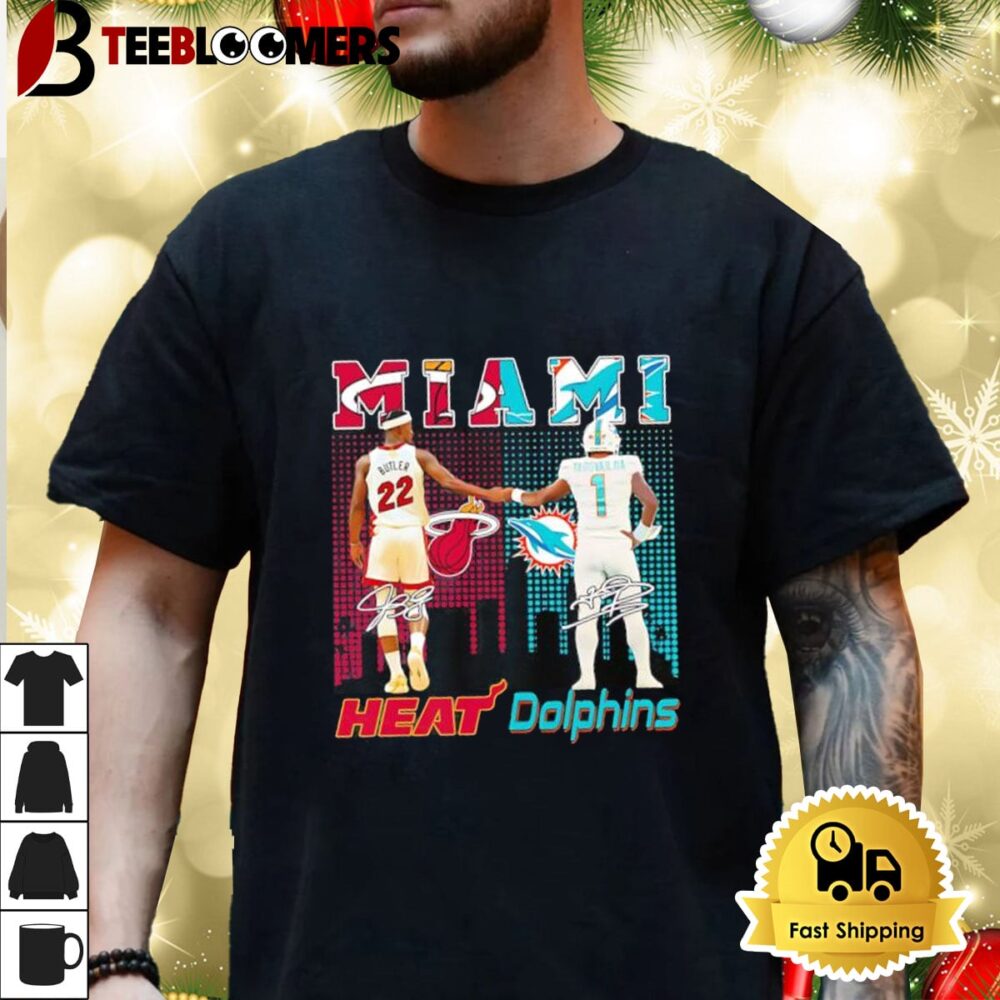 Miami Heat Butler And Dolphins Tua Tagovailoa City Skyline Signature Shirt 3