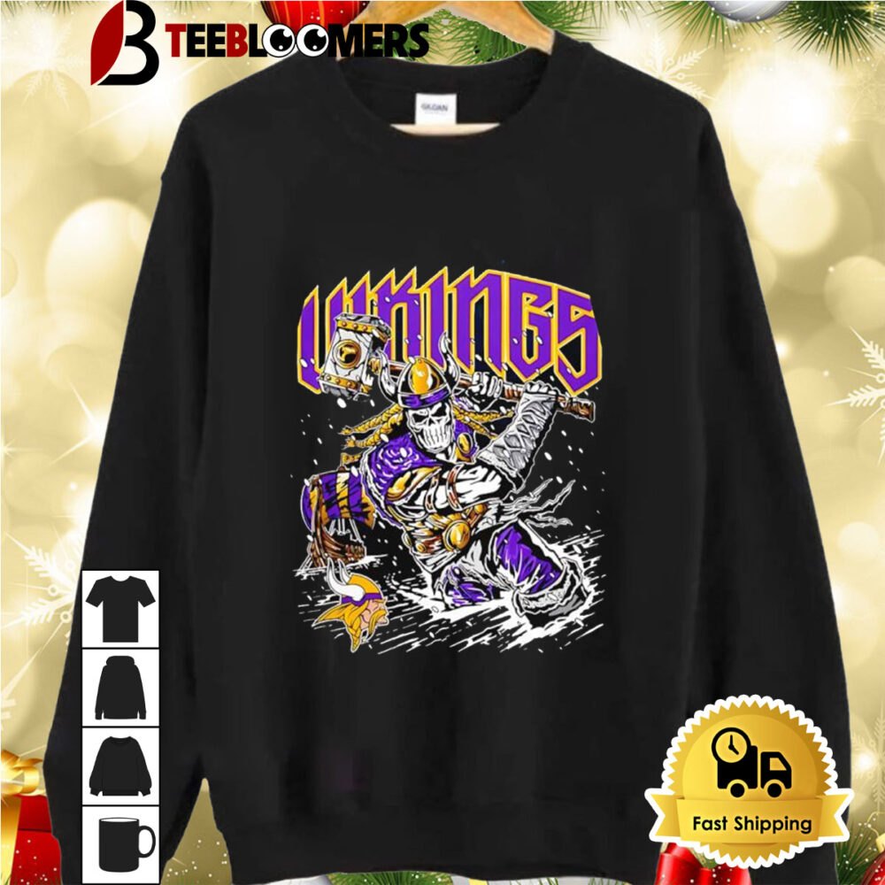 Minnesota Vikings Football Blizzard Player Skeleton Shirt 2