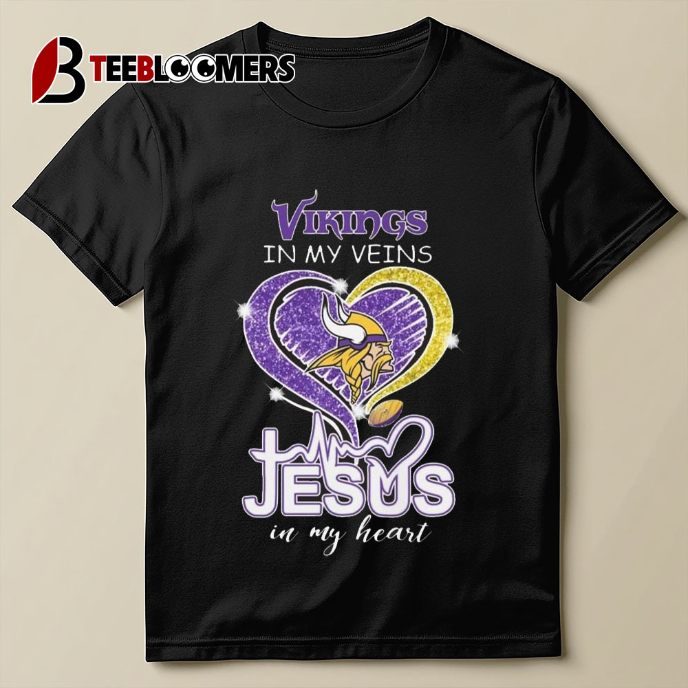 Minnesota Vikings In My Veins Jesus In My Heart Diamond 2024 T Shirt