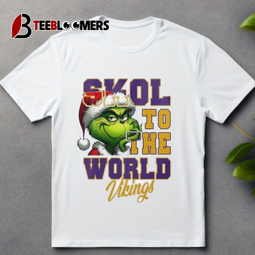 Minnesota Vikings Merry Christmas The Grinch Skol To The World 2024 T Shirt