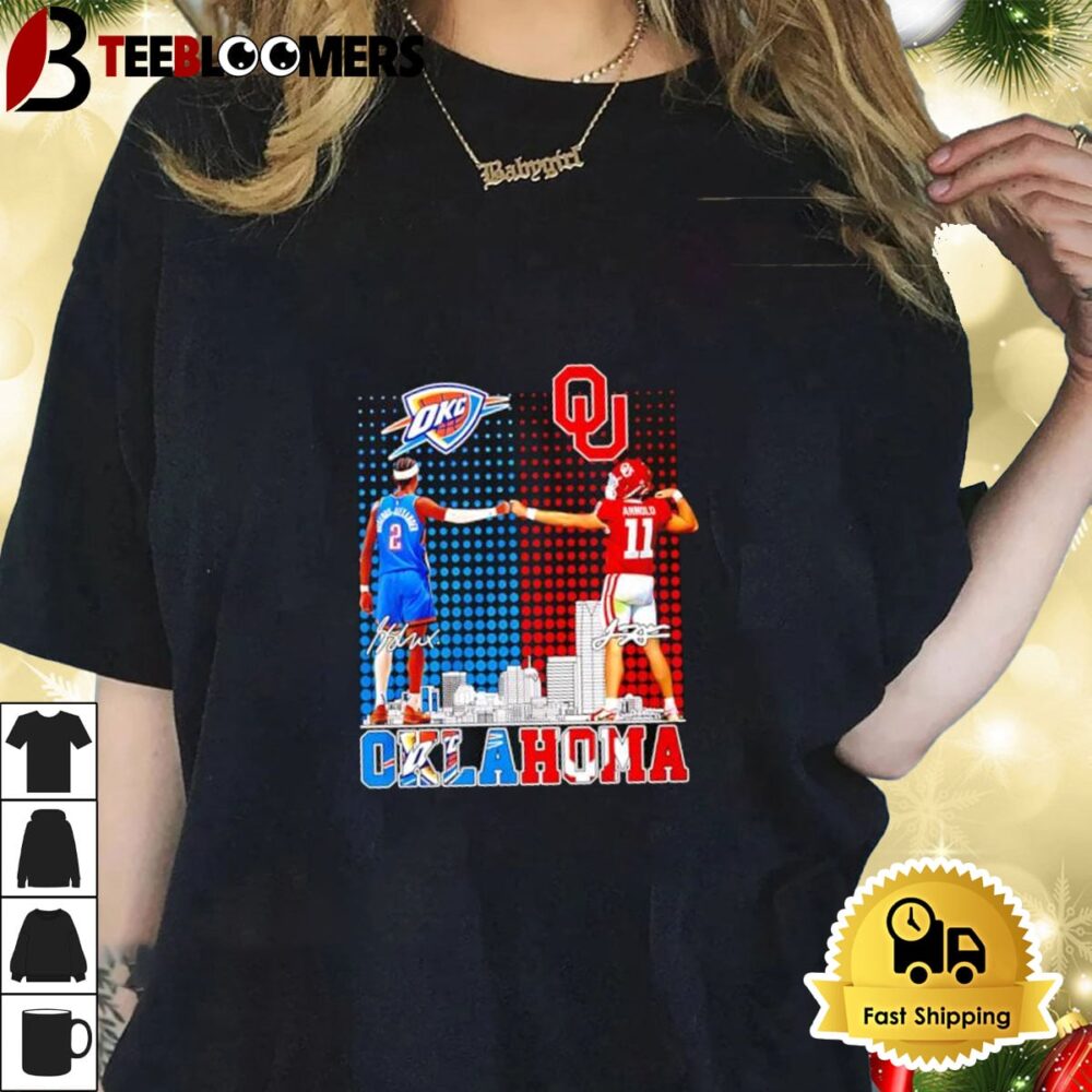 Oklahoma City Thunder Shai Gilgeous Alexander X Oklahoma Sooners Jackson Arnold Shirt 1