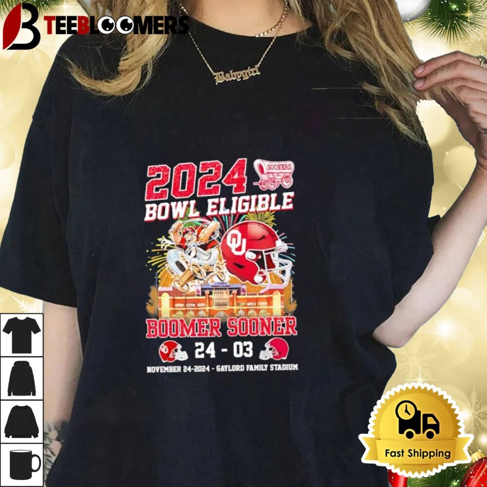 Oklahoma Sooners 2024 Bowl Eligible Boomer Sooner 24 03 Score Shirt 1