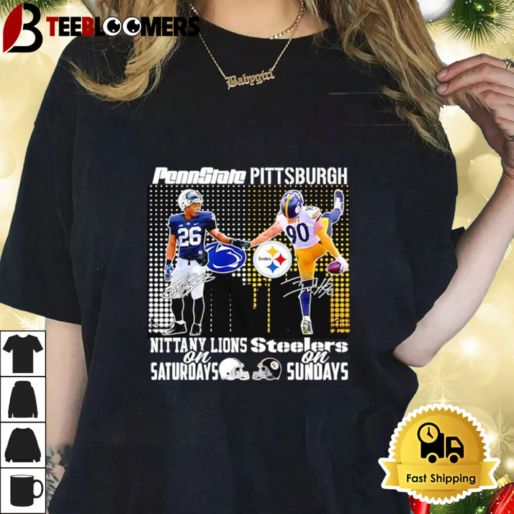 Penn State Nittany Lions On Saturdays And Pittsburgh Steelers On Sundays Skyline Signatures Shirt 1