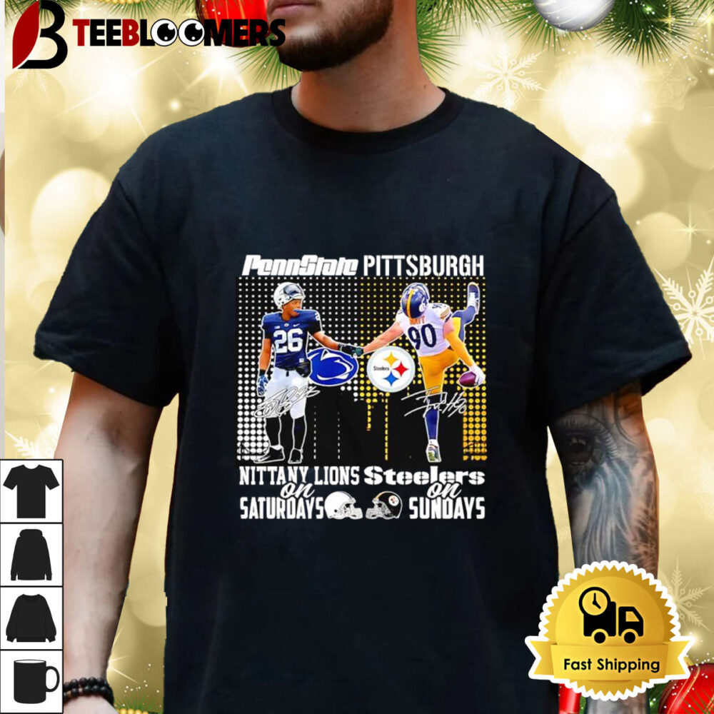 Penn State Nittany Lions On Saturdays And Pittsburgh Steelers On Sundays Skyline Signatures Shirt 3