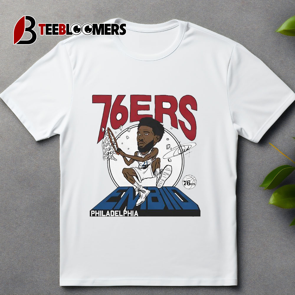 Philadelphia 76ers Joel Embiid 2024 City Edition Caricature Signature T Shirt