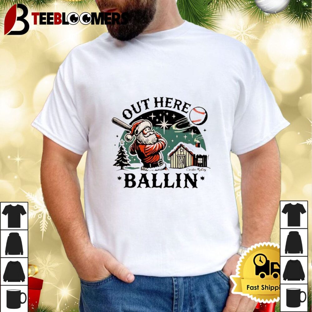 Santa Play Baseball Out Here Ballin Christmas Shirt 1