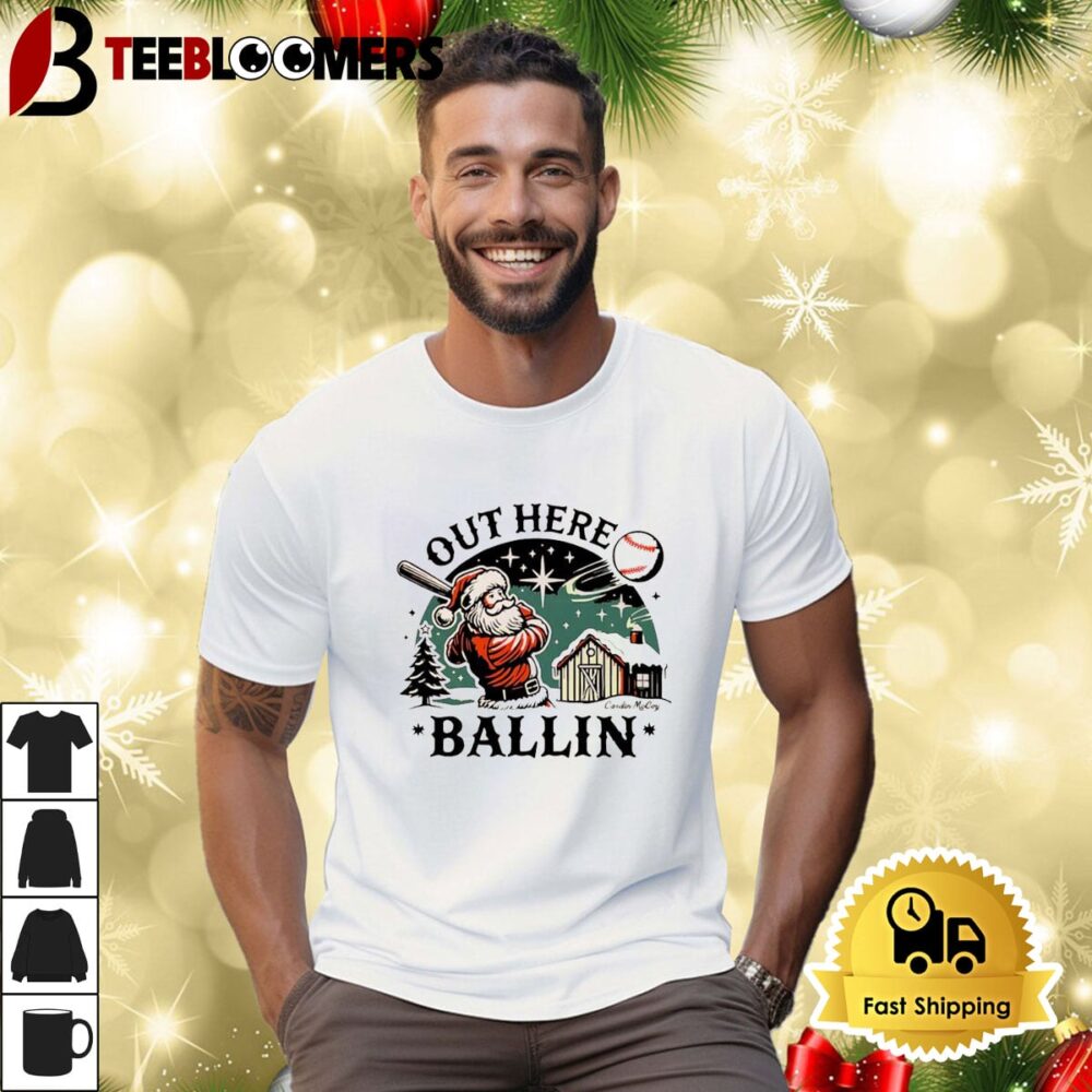 Santa Play Baseball Out Here Ballin Christmas Shirt 3