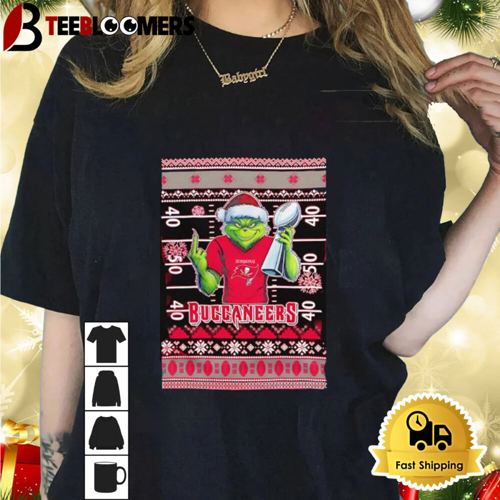 Tampa Bay Buccaneers X Grinch Christmas With Super Bowl Trophy Ugly Christmas Shirt 1