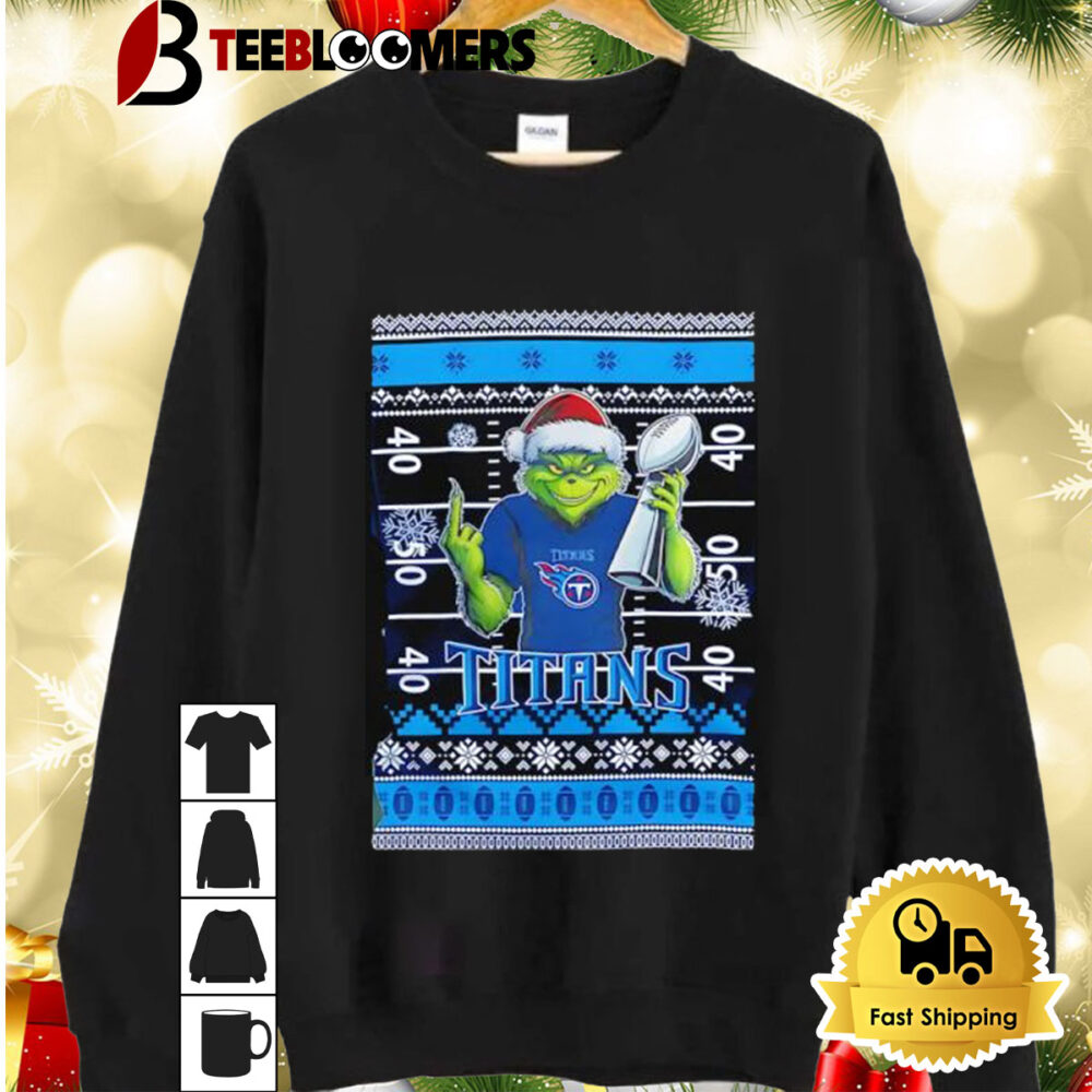 Tennessee Titans X Grinch Christmas With Super Bowl Trophy Ugly Christmas Shirt 2