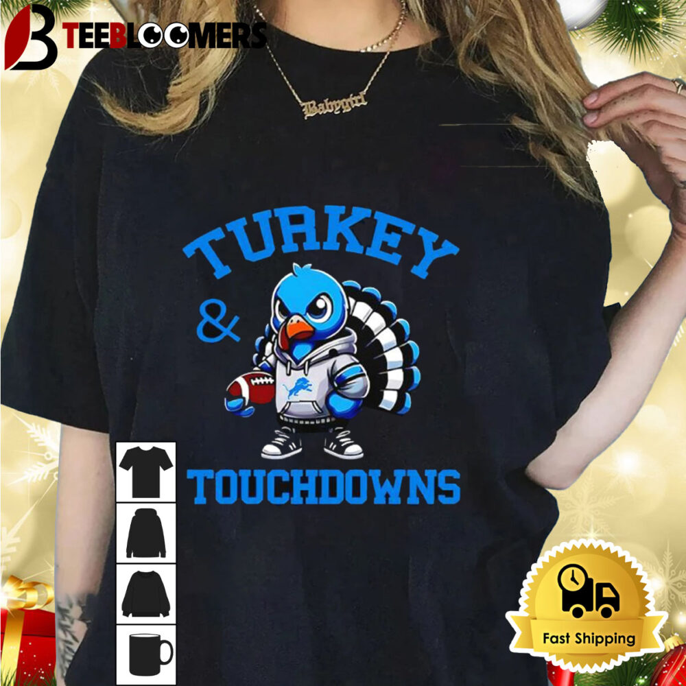 Turkey And Touchdowns Detroit Lions Christmas 2024 Shirt 1