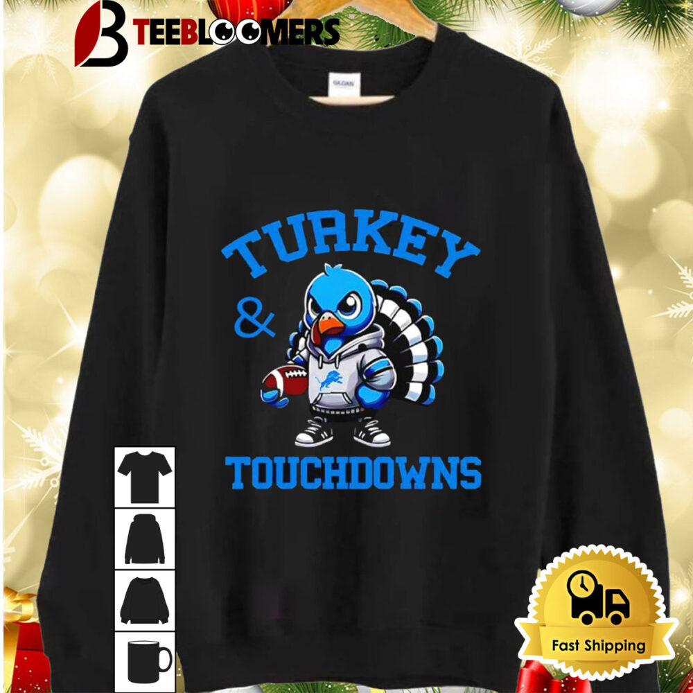 Turkey And Touchdowns Detroit Lions Christmas 2024 Shirt 2