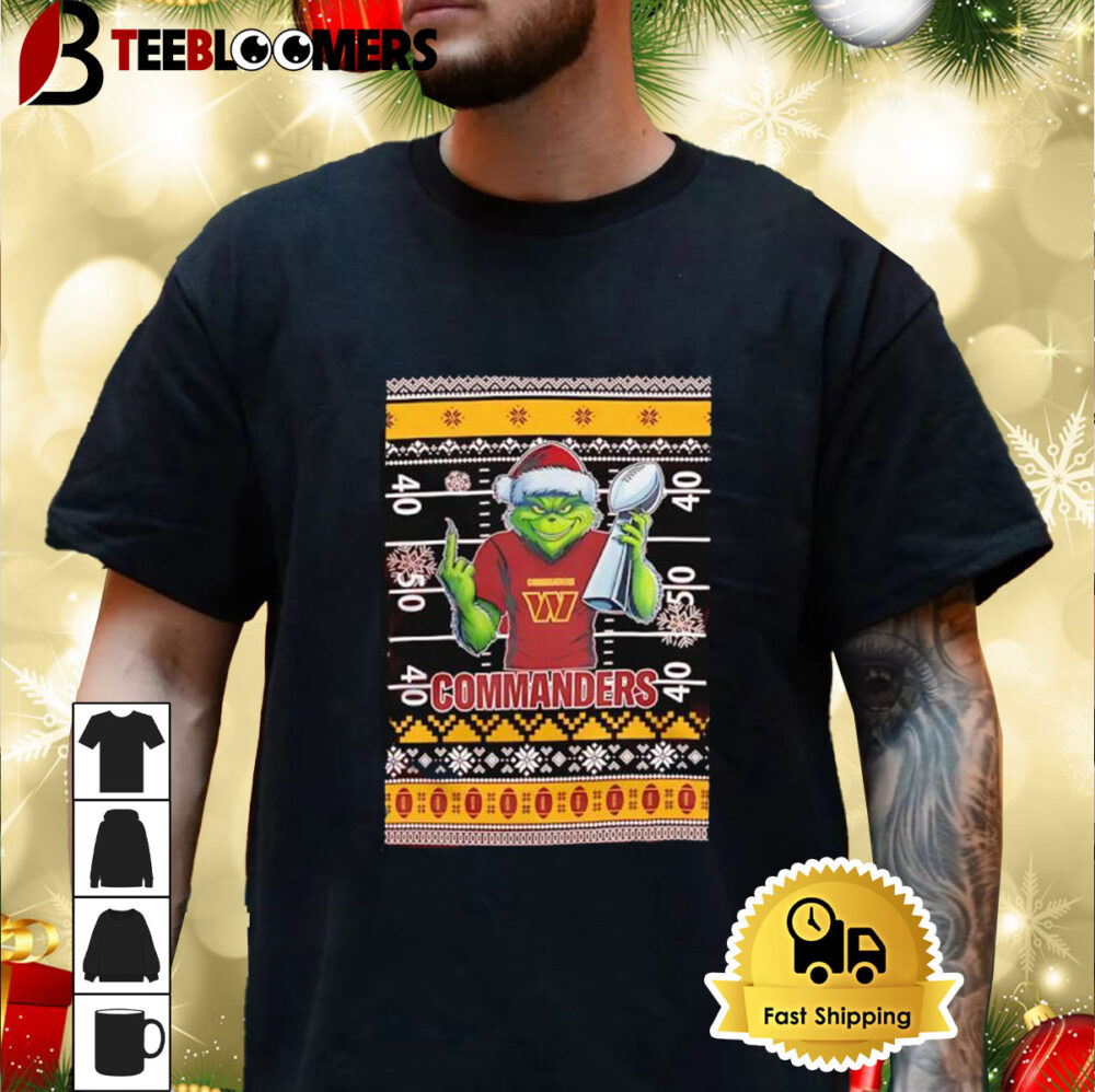 Washington Commanders X Grinch Christmas With Super Bowl Trophy Ugly Christmas Shirt 3